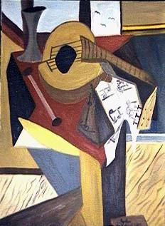 Lute on Table. Oil on canvas. 1970's. Klaus J. Gerken.