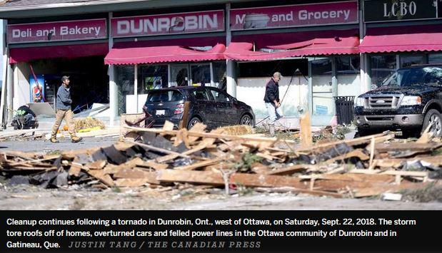 Cleanup continues following a tornado in Dunrobin, Ont., west of Ottawa on Sunday, Sept. 22, 2018. Justin Tang - The Canadian Press